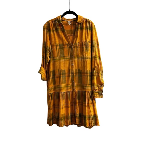 PILCRO Anthropologie Tangier Dress Tunic Shirt Mustard Yellow Plaid Size Med - Picture 2 of 12